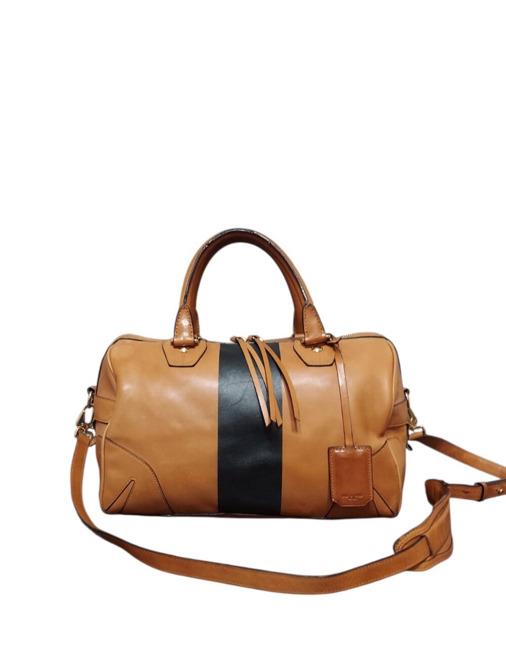Rag & Bone Nomad Leather Duffle Flight Bag With Black Stripe